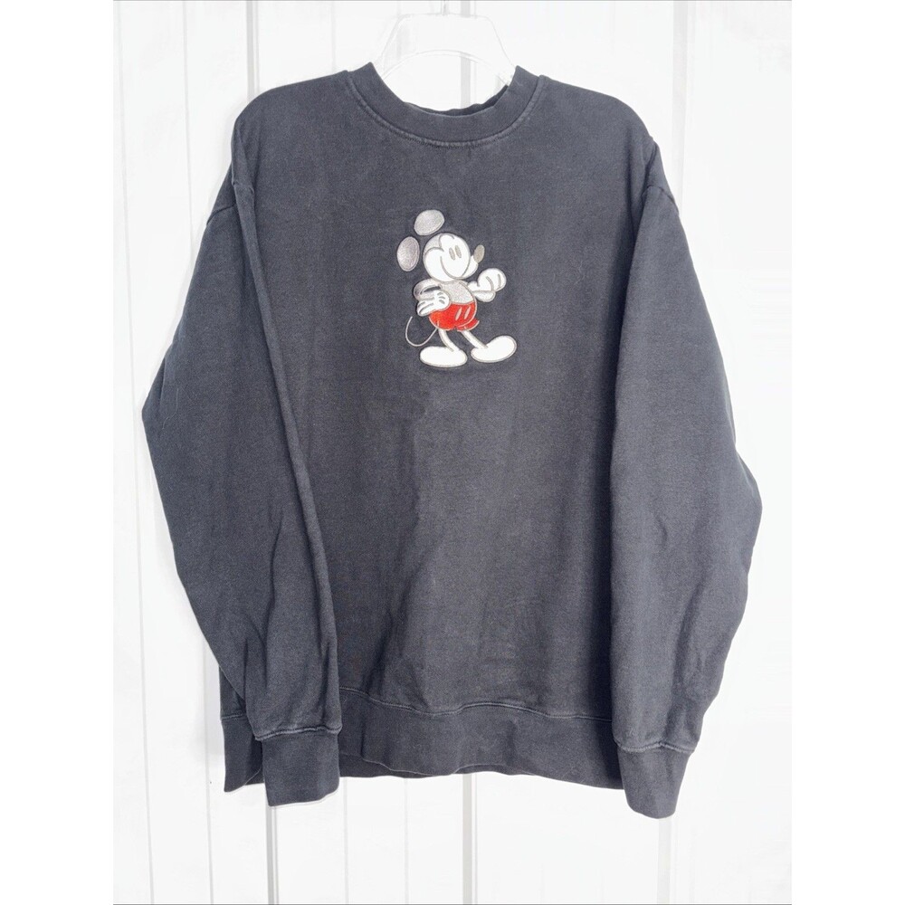 Mickey Mouse Black Embroidered Sweatshirt Size Large